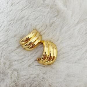 J. Crew Textured Shiny Chunky Gold Hoop Earrings Recycled Brass 1.25" CB804